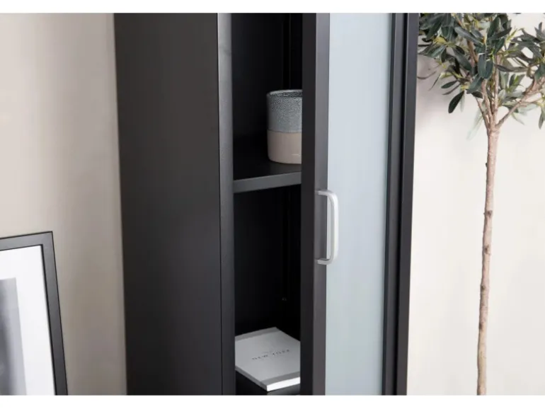 ebuy24 Acero Vitrinenschrank 1 Tür 4 Ablagen Schwarz