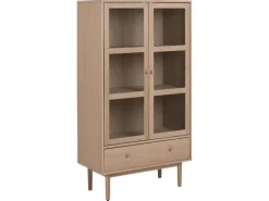 ebuy24 Aston Vitrinenschrank mit 2 Glastüren und 1 Schublade Weiß Geölt EichenDekor