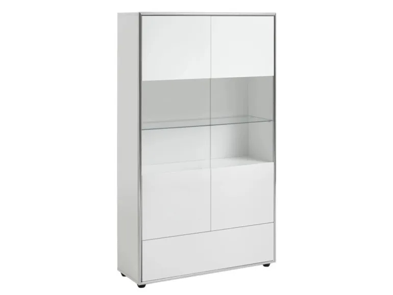 ebuy24 Kenan Vitrine 2 Türen 1 Schublade Weiß Hochglanz Lackiert