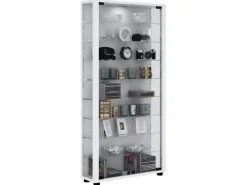 ebuy24 Lumo Maxi Vitrinenschrank 2 Glastüren Glasvitrinen mit LED-Leuchten Weiß