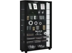 ebuy24 Lumo Mini Vitrinenschrank mit LED-Licht 8 Glasböden Schwarz