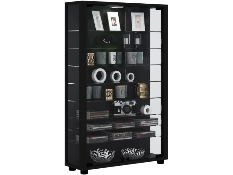 ebuy24 Lumo Mini Vitrinenschrank mit LED-Licht 8 Glasböden Schwarz