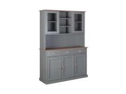 ebuy24 Luzerna Vitrinenschrank mit 3+2 Türen und 3 Schubladen Grau Braun