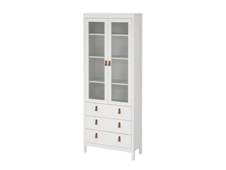 ebuy24 Madrid Vitrinenschrank 2 Glastüren 3 Schubladen Weiß