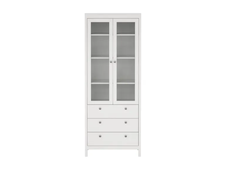 ebuy24 Madrid Vitrinenschrank 2 Glastüren 3 Schubladen Weiß
