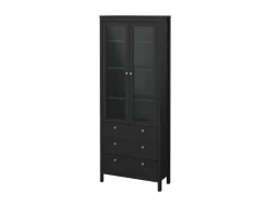 ebuy24 Madrid Vitrinenschrank 2 Glastüren 3 Schubladen Schwarz Matt