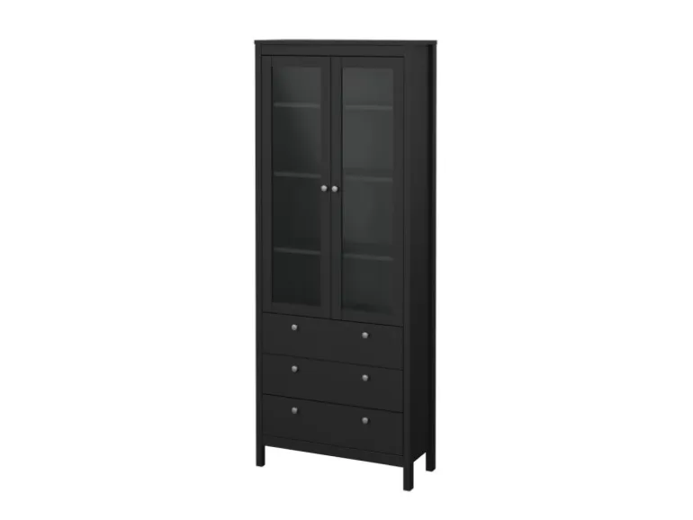 ebuy24 Madrid Vitrinenschrank 2 Glastüren 3 Schubladen Schwarz Matt