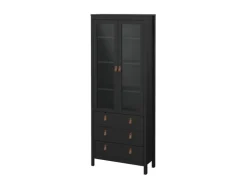 ebuy24 Madrid Vitrinenschrank 2 Glastüren 3 Schubladen Schwarz Matt