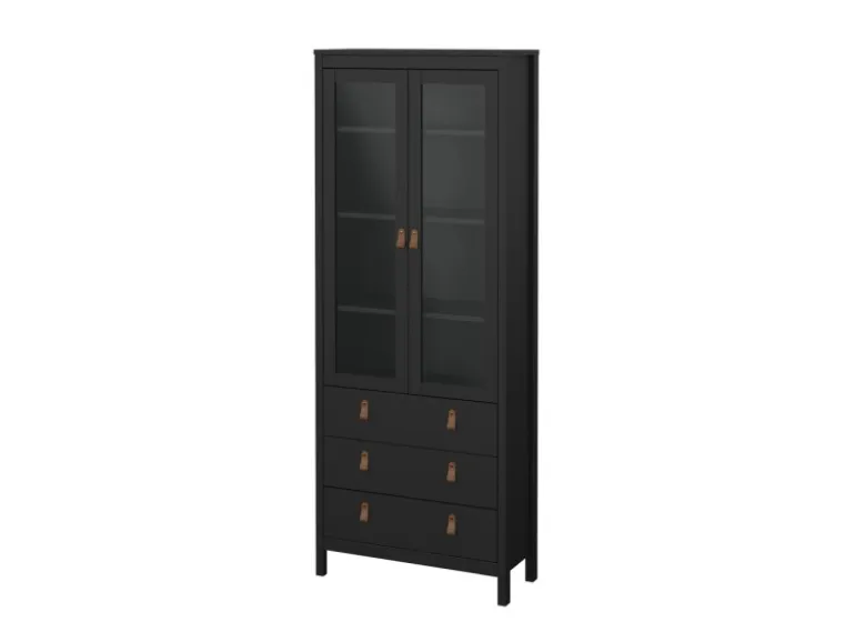 ebuy24 Madrid Vitrinenschrank 2 Glastüren 3 Schubladen Schwarz Matt