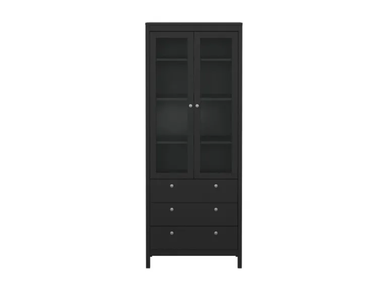 ebuy24 Madrid Vitrinenschrank 2 Glastüren 3 Schubladen Schwarz Matt