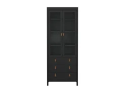ebuy24 Madrid Vitrinenschrank 2 Glastüren 3 Schubladen Schwarz Matt