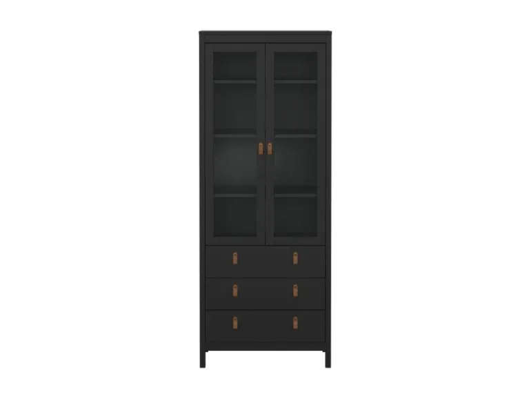 ebuy24 Madrid Vitrinenschrank 2 Glastüren 3 Schubladen Schwarz Matt
