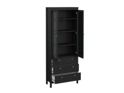 ebuy24 Madrid Vitrinenschrank 2 Glastüren 3 Schubladen Schwarz Matt