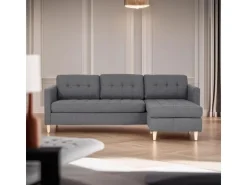 ebuy24 Marino Sofa Chaiselongsofa Rechts oder Links Gewendet in HellGrauen Stoff mit Holzbeinen