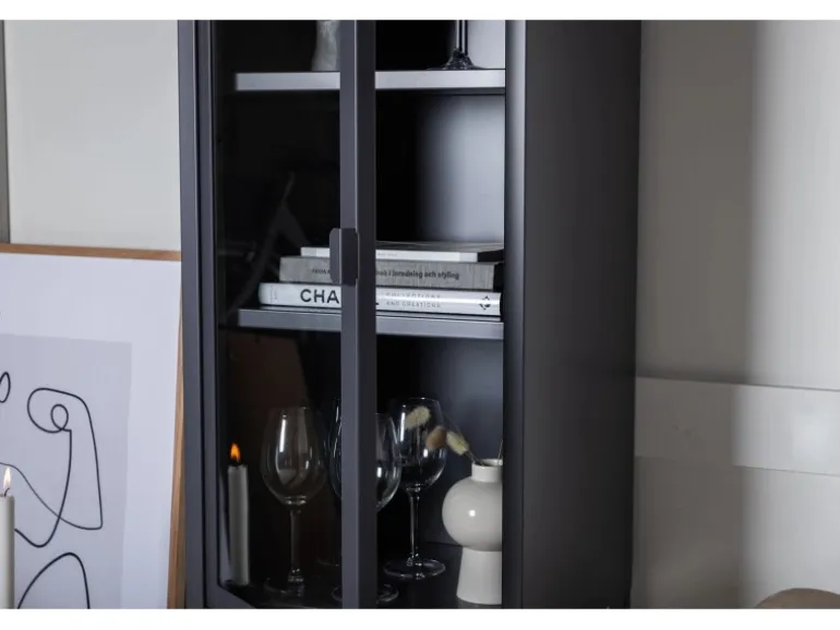 ebuy24 Misha Vitrinenschrank 1 Tür 4 Ablagen Grau