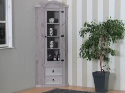 ebuy24 New Mexico Eckschrank mit 1 Glastür und 2 Schubladen in Grau