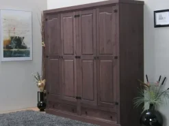 ebuy24 New Mexico Kleiderschrank 4-trg mit 2 Schubladen Gebeitzt Wachs