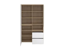 ebuy24 Next Vitrinenschrank 3 Türen 2 Schubladen 1 Ablage Eichen-Dekor Weiß Hochglanz