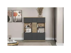 ebuy24 Norris1 Vitrinenschrank Grau Eiche Dekor