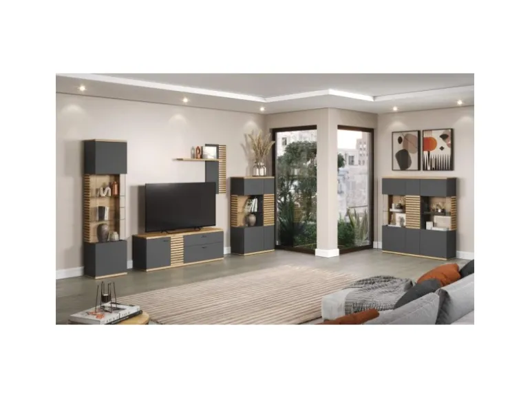 ebuy24 Norris1 Vitrinenschrank Grau Eiche Dekor