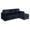 ebuy24 Sacramento Schlafsofa Chaiselong Wendbar Versteckte Aufbewahrung und Ausziehbares Bett Dunkelblau