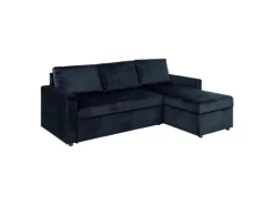 ebuy24 Sacramento Schlafsofa Chaiselong Wendbar Versteckte Aufbewahrung und Ausziehbares Bett Dunkelblau