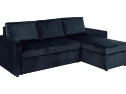 ebuy24 Sacramento Schlafsofa Chaiselong Wendbar Versteckte Aufbewahrung und Ausziehbares Bett Dunkelblau