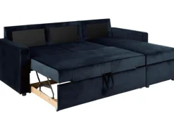 ebuy24 Sacramento Schlafsofa Chaiselong Wendbar Versteckte Aufbewahrung und Ausziehbares Bett Dunkelblau