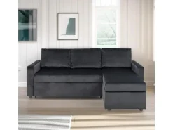 ebuy24 Sacramento Schlafsofa Chaiselong Wendbar Versteckte Aufbewahrung und Ausziehbares Bett AntracitGrau