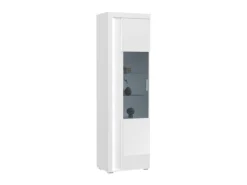 ebuy24 Skylight Vitrinenschrank 1 Tür mit Licht Hochglanz Weiß Glas Grau Weiß