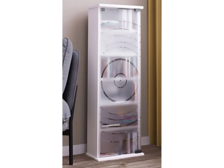 ebuy24 TilanoM Vitrinenschrank CD DVD 6 Ablagen 1 Tür Weiß