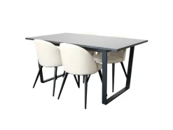 ebuy24 Tilst Essgruppe Esstisch mit Schwarzem Marmordruck und 4 Stühlen Samt Beige