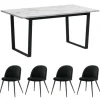 ebuy24 Tilst Essgruppe Tisch Weiß Marmor Print mit 4 Stühlen Velour Schwarz