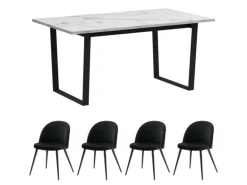 ebuy24 Tilst Essgruppe Tisch Weiß Marmor Print mit 4 Stühlen Velour Schwarz