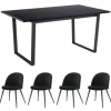 ebuy24 Tilst Essgruppe Tisch Schwarz Marmor Print mit 4 Stühlen Velour Schwarz