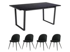 ebuy24 Tilst Essgruppe Tisch Schwarz Marmor Print mit 4 Stühlen Velour Schwarz