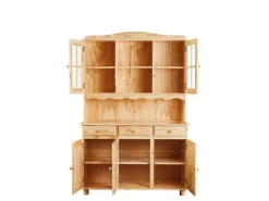ebuy24 Toswa Vitrinenschrank 3 Türen 2 Glastüren 3 Schubladen 2 Offene Fächer Natur