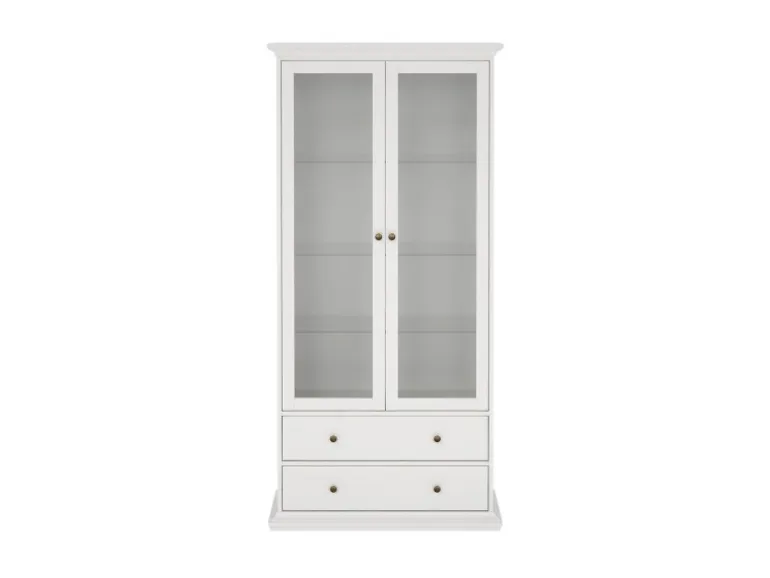 ebuy24 Venedig Vitrinenschrank 2-Türig mit 2 Schubladen Breite 97 cm Höhe 201 cm Weiß