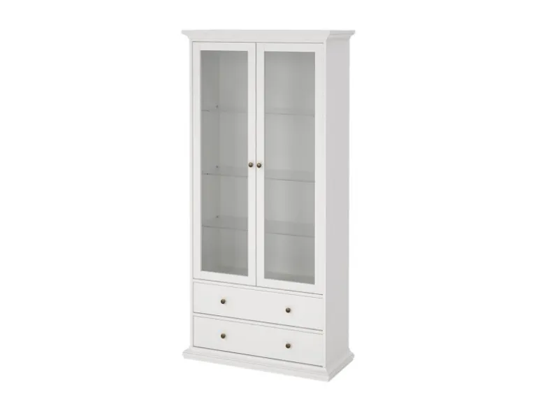 ebuy24 Venedig Vitrinenschrank 2-Türig mit 2 Schubladen Breite 97 cm Höhe 201 cm Weiß