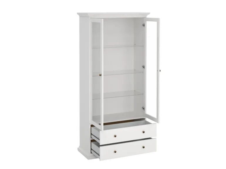 ebuy24 Venedig Vitrinenschrank 2-Türig mit 2 Schubladen Breite 97 cm Höhe 201 cm Weiß