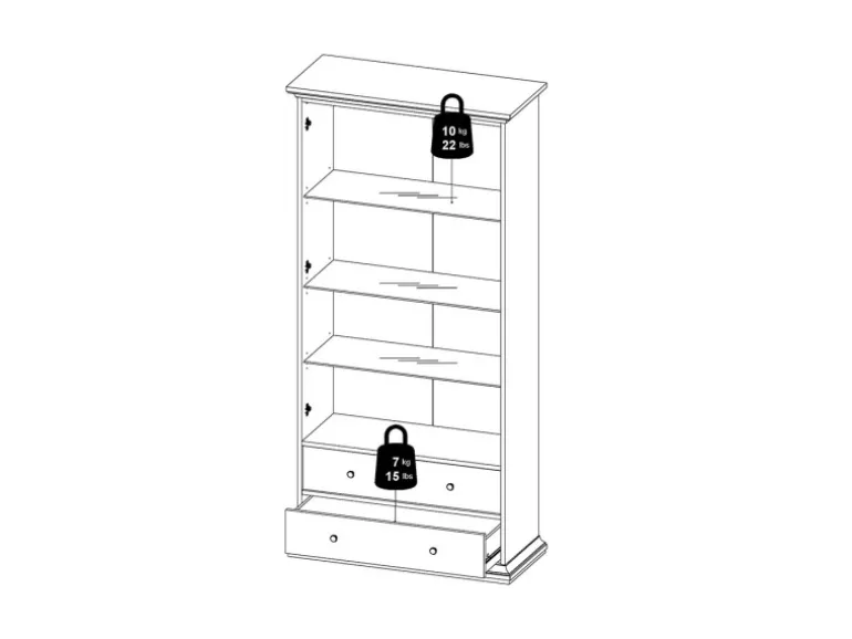 ebuy24 Venedig Vitrinenschrank 2-Türig mit 2 Schubladen Breite 97 cm Höhe 201 cm Weiß