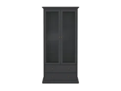 ebuy24 Venedig Vitrinenschrank 2 Glastüren und 2 Schubladen Matt Grau