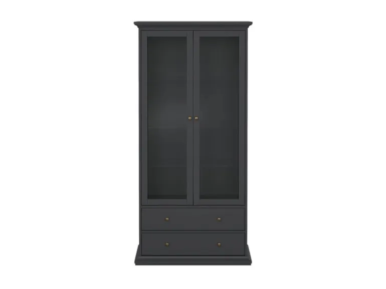 ebuy24 Venedig Vitrinenschrank 2 Glastüren und 2 Schubladen Matt Grau