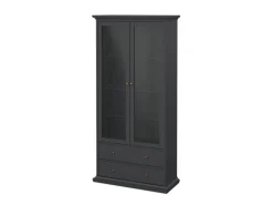 ebuy24 Venedig Vitrinenschrank 2 Glastüren und 2 Schubladen Matt Grau
