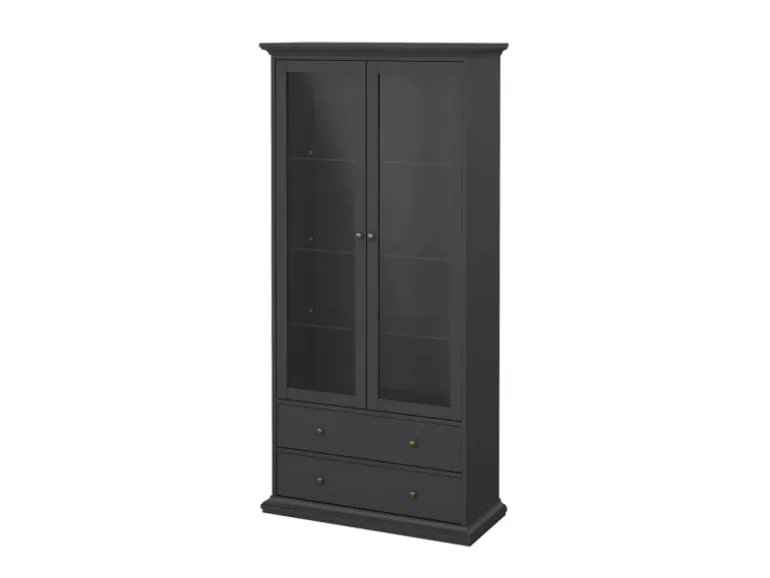 ebuy24 Venedig Vitrinenschrank 2 Glastüren und 2 Schubladen Matt Grau