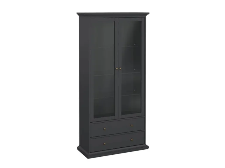 ebuy24 Venedig Vitrinenschrank 2 Glastüren und 2 Schubladen Matt Grau