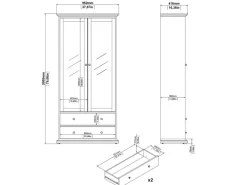 ebuy24 Venedig Vitrinenschrank 2 Glastüren und 2 Schubladen Matt Grau