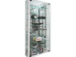 ebuy24 VitrosaMaxi Vitrinenschrank Wandhängend mit Spiegel 2 Glastüren Weiß