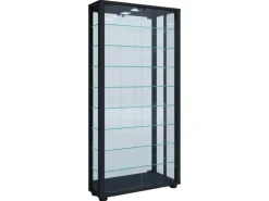 ebuy24 VitrosaMaxi Vitrinenschrank Wandhängend mit Spiegel 2 Glastüren Inkl LED-Leuchten Schwarz