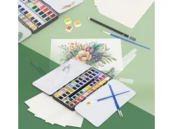 ECD Germany Aquarellfarben Set 48 Farben in Tragbarer Box Vollaquarell Palette